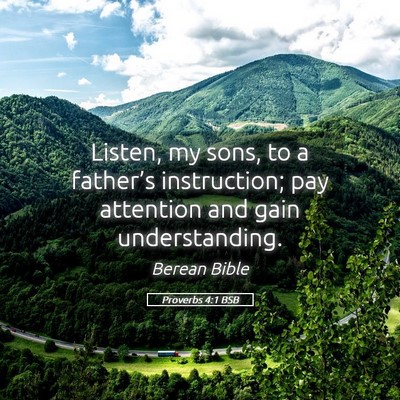 Picture 05 - Proverbs 4:1 BSB - Listen, my sons, to a father’s instruction; pay - Bible Verse Picture