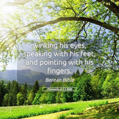 Picture 05 - Proverbs 6:13 BSB - winking his eyes, speaking with his feet, and - Bible Verse Picture