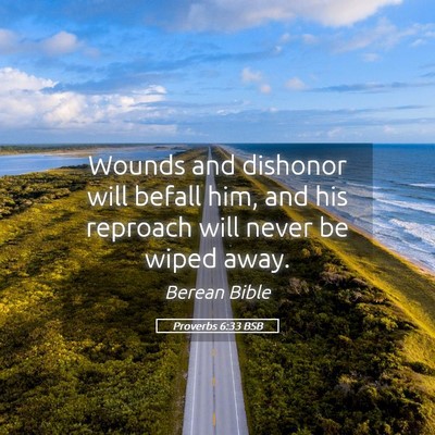 Picture 05 - Proverbs 6:33 BSB - Wounds and dishonor will befall him, and his - Bible Verse Picture