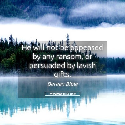 Picture 05 - Proverbs 6:35 BSB - He will not be appeased by any ransom, or - Bible Verse Picture