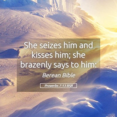 Picture 05 - Proverbs 7:13 BSB - She seizes him and kisses him; she brazenly says - Bible Verse Picture