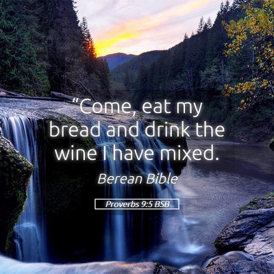 Picture 05 - Proverbs 9:5 BSB - “Come, eat my bread and drink the wine I have - Bible Verse Picture