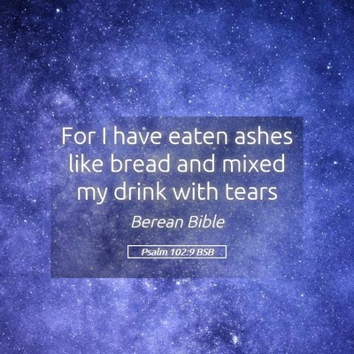 Picture 05 - Psalm 102:9 BSB - For I have eaten ashes like bread and mixed my - Bible Verse Picture