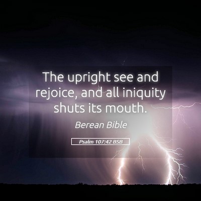 Picture 05 - Psalm 107:42 BSB - The upright see and rejoice, and all iniquity - Bible Verse Picture