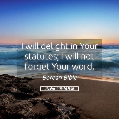 Picture 05 - Psalm 119:16 BSB - I will delight in Your statutes; I will not - Bible Verse Picture