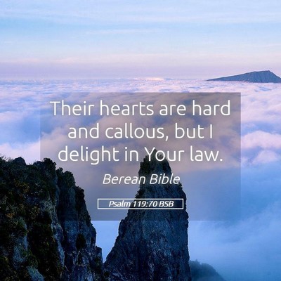 Picture 05 - Psalm 119:70 BSB - Their hearts are hard and callous, but I delight - Bible Verse Picture