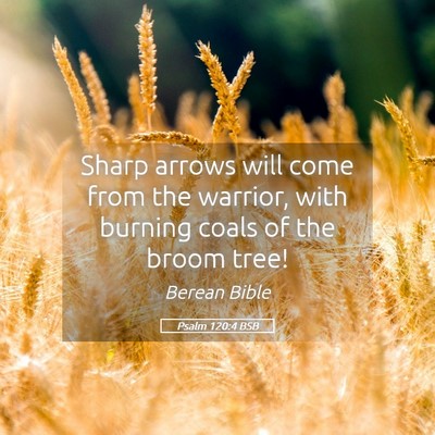 Picture 05 - Psalm 120:4 BSB - Sharp arrows will come from the warrior, with - Bible Verse Picture