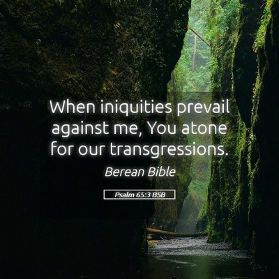 Picture 05 - Psalm 65:3 BSB - When iniquities prevail against me, You atone for - Bible Verse Picture