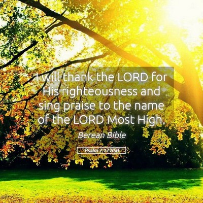 Picture 05 - Psalm 7:17 BSB - I will thank the LORD for His righteousness and - Bible Verse Picture