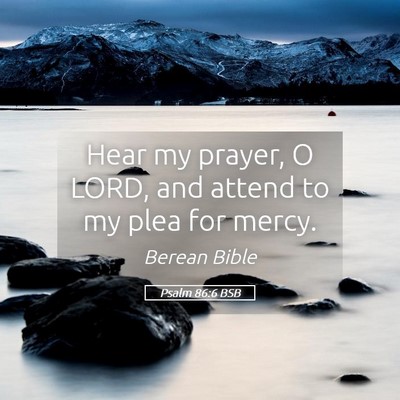 Picture 05 - Psalm 86:6 BSB - Hear my prayer, O LORD, and attend to my plea for - Bible Verse Picture