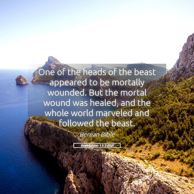 Picture 05 - Revelation 13:3 BSB - One of the heads of the beast appeared to be - Bible Verse Picture