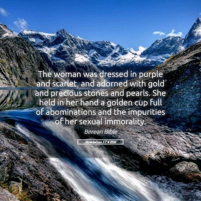 Picture 05 - Revelation 17:4 BSB - The woman was dressed in purple and scarlet, and - Bible Verse Picture