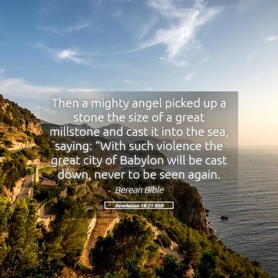 Picture 05 - Revelation 18:21 BSB - Then a mighty angel picked up a stone the size of - Bible Verse Picture