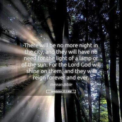Picture 05 - Revelation 22:5 BSB - There will be no more night in the city, and they - Bible Verse Picture