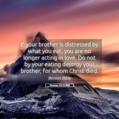 Picture 05 - Romans 14:15 BSB - If your brother is distressed by what you eat, - Bible Verse Picture