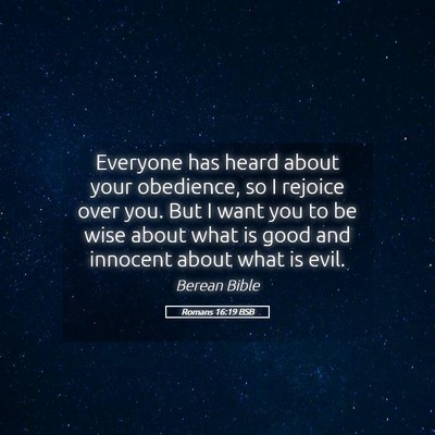 Picture 05 - Romans 16:19 BSB - Everyone has heard about your obedience, so I - Bible Verse Picture