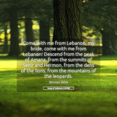 Picture 05 - Song of Solomon 4:8 BSB - Come with me from Lebanon, my bride, come with me - Bible Verse Picture