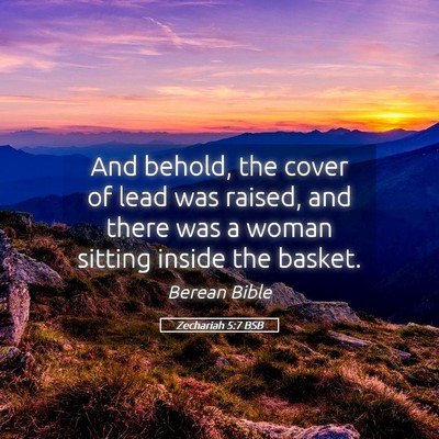 Picture 05 - Zechariah 5:7 BSB - And behold, the cover of lead was raised, and - Bible Verse Picture
