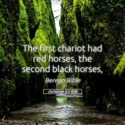 Picture 05 - Zechariah 6:2 BSB - The first chariot had red horses, the second - Bible Verse Picture