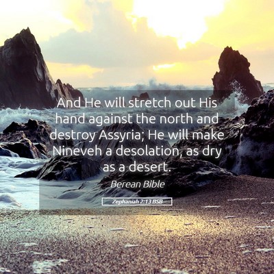 Picture 05 - Zephaniah 2:13 BSB - And He will stretch out His hand against the - Bible Verse Picture