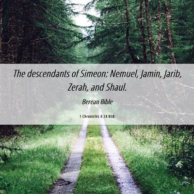 Picture 06 - 1 Chronicles 4:24 BSB - The descendants of Simeon: Nemuel, Jamin, Jarib, - Bible Verse Picture