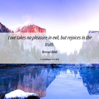 Picture 06 - 1 Corinthians 13:6 BSB - Love takes no pleasure in evil, but rejoices in - Bible Verse Picture