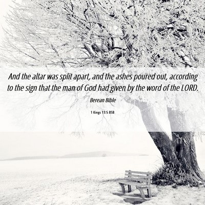 Picture 06 - 1 Kings 13:5 BSB - And the altar was split apart, and the ashes - Bible Verse Picture