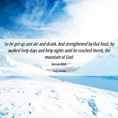 Picture 06 - 1 Kings 19:8 BSB - So he got up and ate and drank. And strengthened - Bible Verse Picture