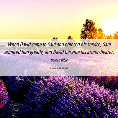 Picture 06 - 1 Samuel 16:21 BSB - When David came to Saul and entered his service, - Bible Verse Picture