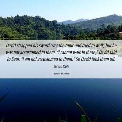 Picture 06 - 1 Samuel 17:39 BSB - David strapped his sword over the tunic and tried - Bible Verse Picture
