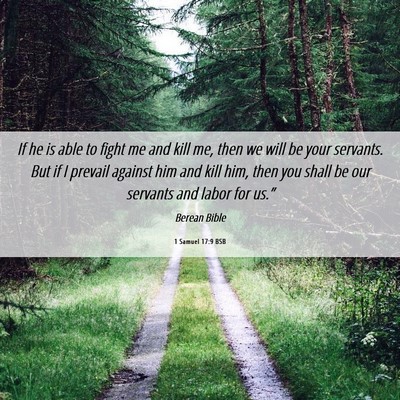 Picture 06 - 1 Samuel 17:9 BSB - If he is able to fight me and kill me, then we - Bible Verse Picture