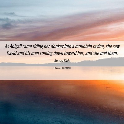Picture 06 - 1 Samuel 25:20 BSB - As Abigail came riding her donkey into a mountain - Bible Verse Picture