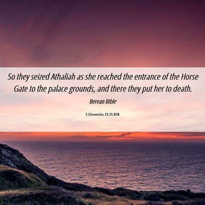 Picture 06 - 2 Chronicles 23:15 BSB - So they seized Athaliah as she reached the - Bible Verse Picture