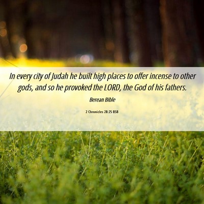 Picture 06 - 2 Chronicles 28:25 BSB - In every city of Judah he built high places to - Bible Verse Picture