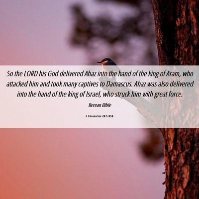 Picture 06 - 2 Chronicles 28:5 BSB - So the LORD his God delivered Ahaz into the hand - Bible Verse Picture