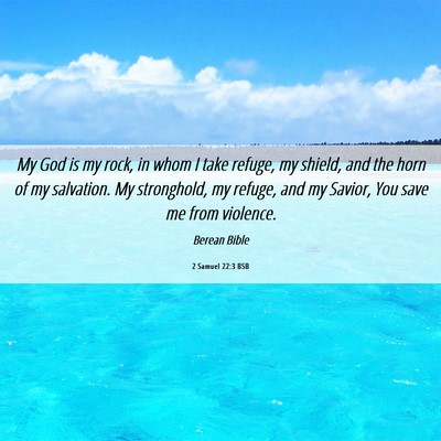 Picture 06 - 2 Samuel 22:3 BSB - My God is my rock, in whom I take refuge, my - Bible Verse Picture