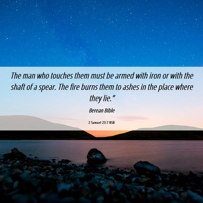 Picture 06 - 2 Samuel 23:7 BSB - The man who touches them must be armed with iron - Bible Verse Picture