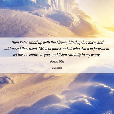 Picture 06 - Acts 2:14 BSB - Then Peter stood up with the Eleven, lifted up - Bible Verse Picture