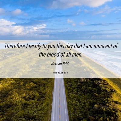 Picture 06 - Acts 20:26 BSB - Therefore I testify to you this day that I am - Bible Verse Picture