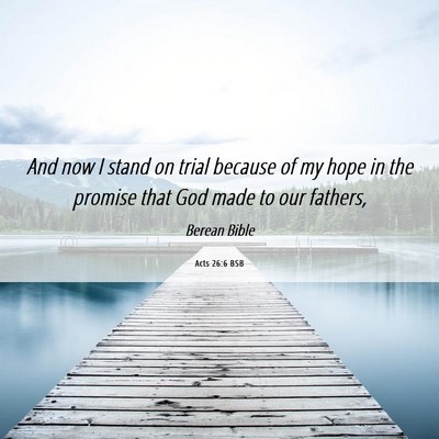 Picture 06 - Acts 26:6 BSB - And now I stand on trial because of my hope in - Bible Verse Picture