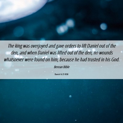 Picture 06 - Daniel 6:23 BSB - The king was overjoyed and gave orders to lift - Bible Verse Picture