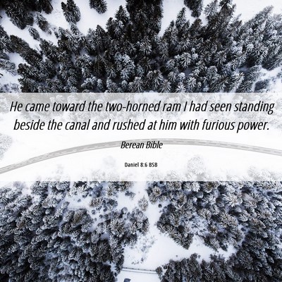 Picture 06 - Daniel 8:6 BSB - He came toward the two-horned ram I had seen - Bible Verse Picture