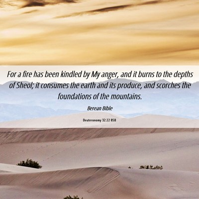 Picture 06 - Deuteronomy 32:22 BSB - For a fire has been kindled by My anger, and it - Bible Verse Picture