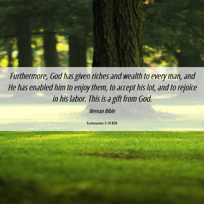 Picture 06 - Ecclesiastes 5:19 BSB - Furthermore, God has given riches and wealth to - Bible Verse Picture