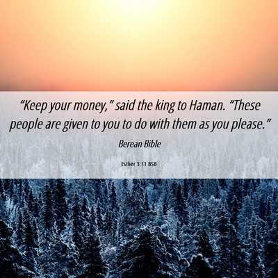 Picture 06 - Esther 3:11 BSB - “Keep your money,” said the king to Haman. - Bible Verse Picture