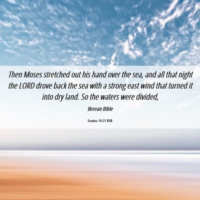 Picture 06 - Exodus 14:21 BSB - Then Moses stretched out his hand over the sea, - Bible Verse Picture