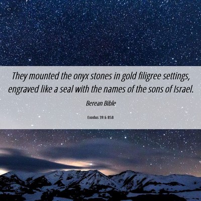 Picture 06 - Exodus 39:6 BSB - They mounted the onyx stones in gold filigree - Bible Verse Picture