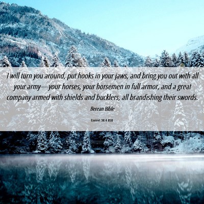 Picture 06 - Ezekiel 38:4 BSB - I will turn you around, put hooks in your jaws, - Bible Verse Picture