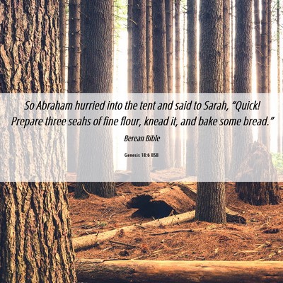 Picture 06 - Genesis 18:6 BSB - So Abraham hurried into the tent and said to - Bible Verse Picture