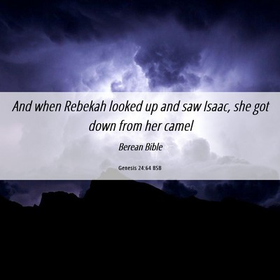 Picture 06 - Genesis 24:64 BSB - And when Rebekah looked up and saw Isaac, she got - Bible Verse Picture